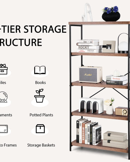 Giantex Industrial 5-Tier Wood Bookshelf - 63’’ Tall Open Storage Organizer Shelves with Anti-Tipping Device and Foot Pads