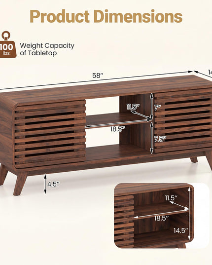 GIANTEX Mid Century Modern TV Stand for 65 inch TV with Grille Doors