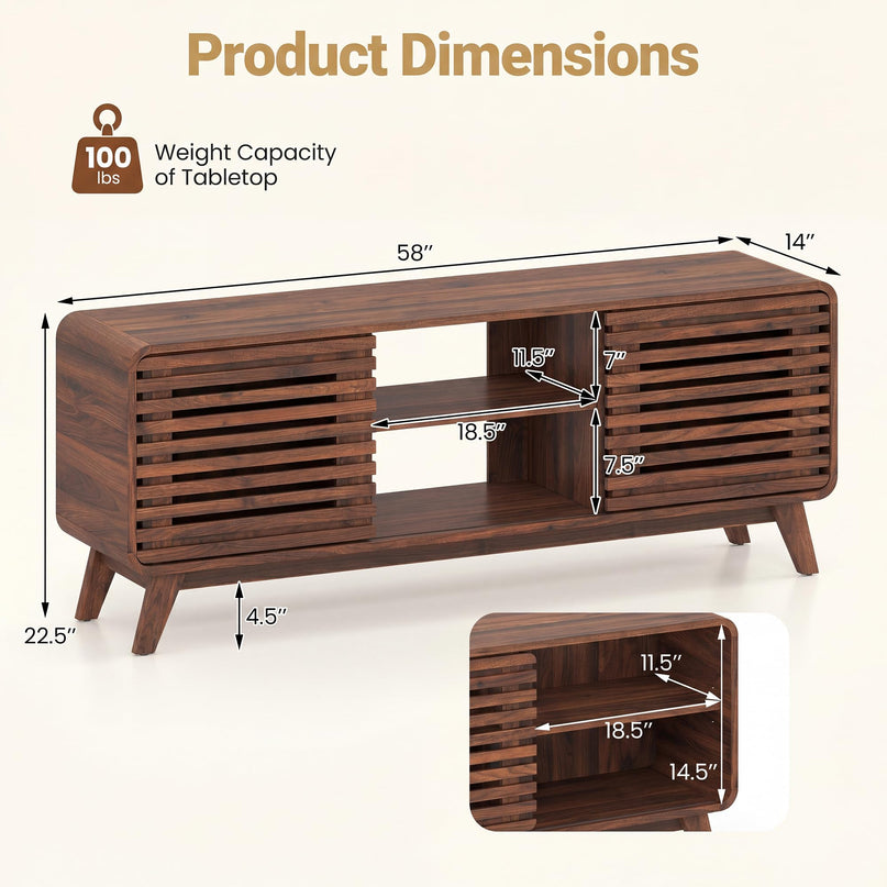 GIANTEX Mid Century Modern TV Stand for 65 inch TV with Grille Doors