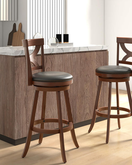 Giantex Bar Stools Set of 2, 30.5" Counter Height Bar Dining Chairs with Back & Footrest, Rubber Wood Frame