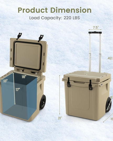Giantex Cooler with Wheels, 45 Quart Rolling Cooler with All Terrain Wheels