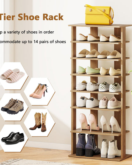 Giantex Meuble à Chaussures en Bois à 8 Niveaux, Organisateur de Chaussures Breveté à Double Rangée pour 16 Paires