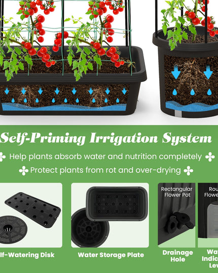 Giantex Set of 2 Raised Garden Bed w/Trellis & Plant Cage, Planter Box w/ 71” Cucumber Trellis