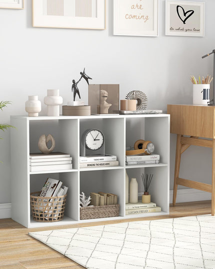 Giantex 6-Cube Bookcase, White Cubby Bookshelf w/Back Guardrail & Anti-Tipping Kits