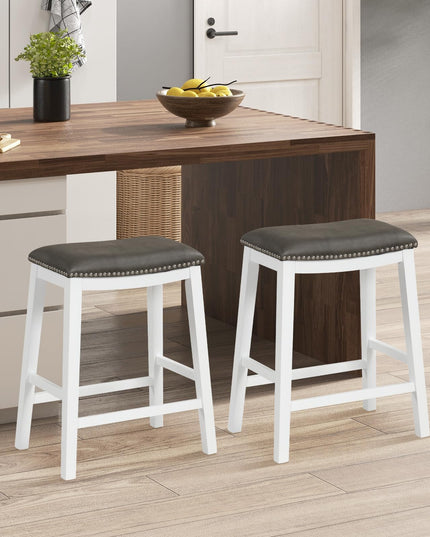 Giantex 26" Counter Height Bar Stools Set of 2, Faux PVC Leather Farmhouse Barstools w/Padded Seat