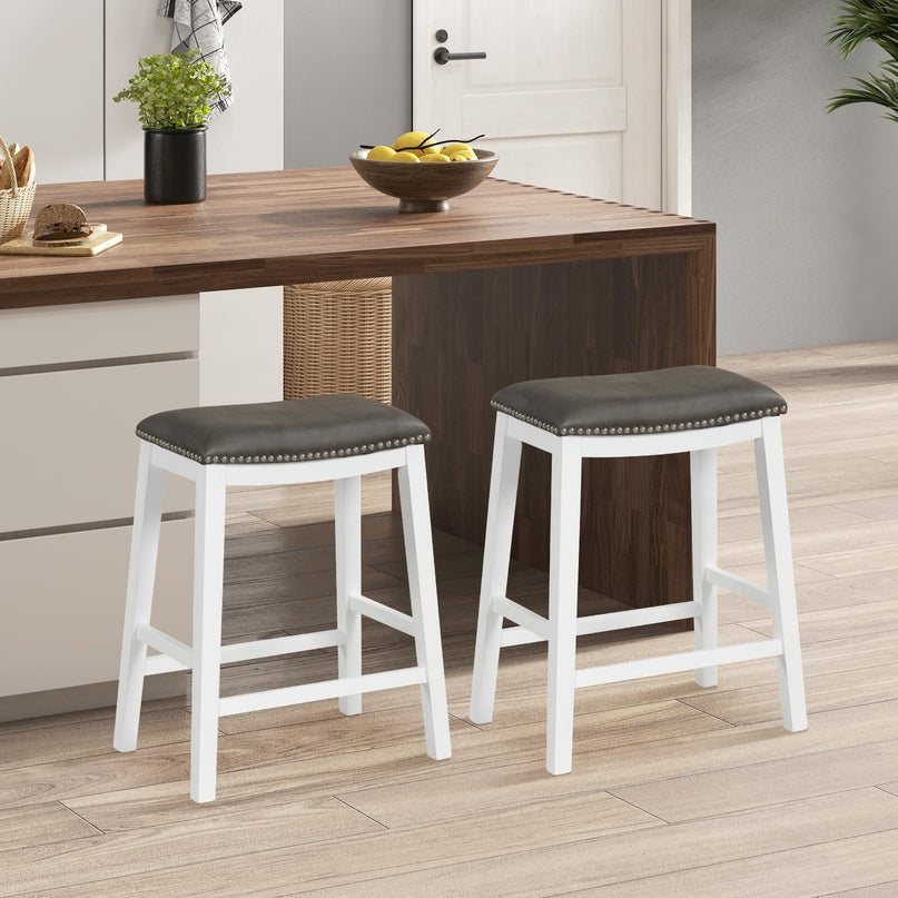 Giantex 26" Counter Height Bar Stools Set of 2, Faux PVC Leather Farmhouse Barstools w/Padded Seat
