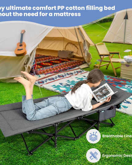 Giantex Folding Camping Cot for Adults - Sleeping Cot Bed with Carry Bag, Cushion & Headrest, 10 Foots