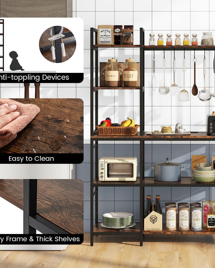 Giantex Bakers Rack with Power Outlets, 5-Tier Coffee Bar Table Organizer w/ 10 S-Shaped Hooks, 63" Large Microwave Stand