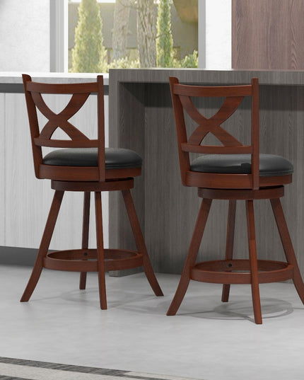 Giantex Swivel Bar Stools Set of 2, Farmhouse Wooden Barstools with Back
