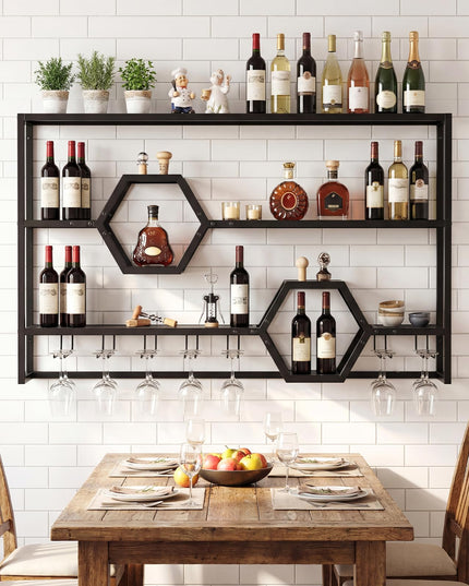 Giantex Wall Mounted Wine Rack | 47” Large Floating Bar Shelves w/Glass Holder