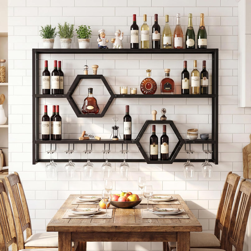 Giantex Wall Mounted Wine Rack | 47” Large Floating Bar Shelves w/Glass Holder