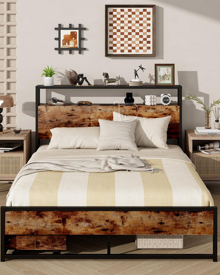 Giantex Bed Frame with 2-Tier Storage Headboard
