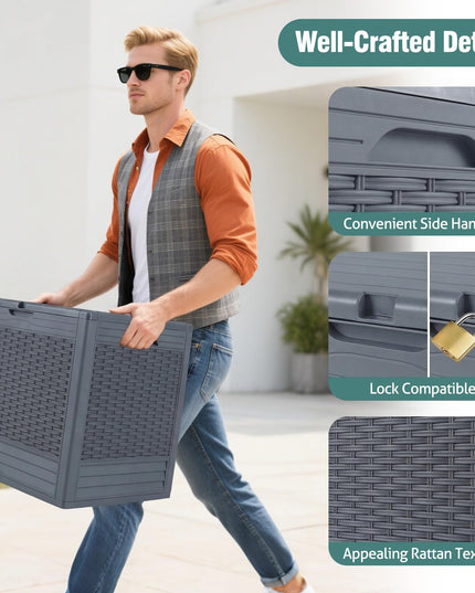 Giantex 25 Gallon Outdoor Storage Box with Rattan Patterns & Lockable Lid
