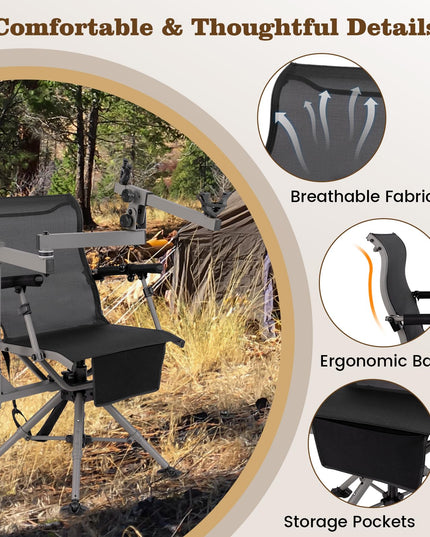 Giantex 360° Swivel Hunting Chair with Gun Rest, Adjustable Armrests, Telescopic Legs, All-Terrain Duck Feet