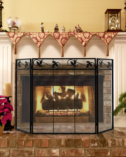 Giantex 3-Panel Fireplace Screen Black - 50 x 30 Inch Folding Antique Mesh Metal Flat Fireplace Screen