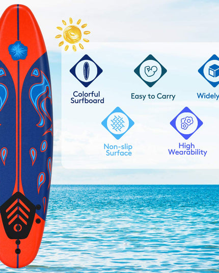 Giantex 6' Surfboard Surfing Surf Beach Ocean Body Foamier Board with Removable Fins