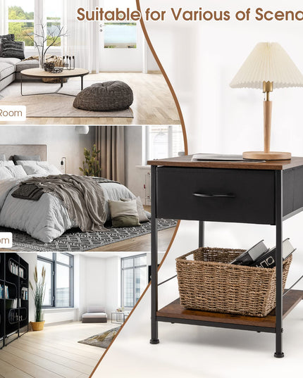 Giantex Nightstand, Bedside Table w/Removable Fabric Drawers and Open Storage Shelf