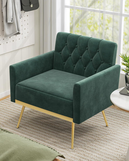 Giantex Modern Velvet Accent Chair Set of 1/2, Mid-Century Upholstered Single Sofa Chair w/Button Tufted Back