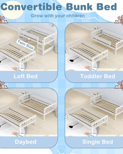 Giantex Wood Bunk Bed Twin Over Twin, Solid Wood Bunk Bed Frame with Ladder & Safety Guardrails