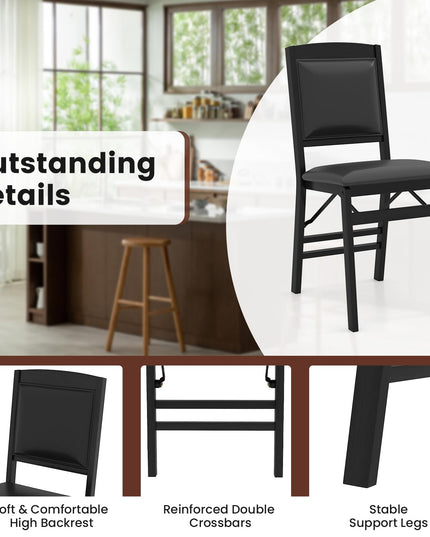 Giantex Folding Dining Chairs Set of 2/4 Black Wood Kitchen Chair w/Padded Seat