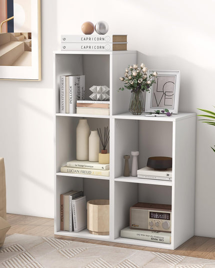 Giantex 3-Cube Bookcase, White Cubby Bookshelf w/Back Guardrail & Anti-Tipping Kits