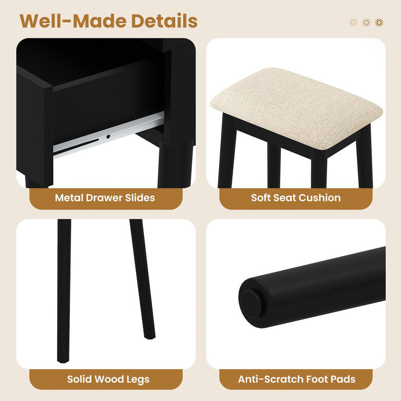 CHARMAID Modern Girls Dressing Table and Stool Set for Small Bedroom