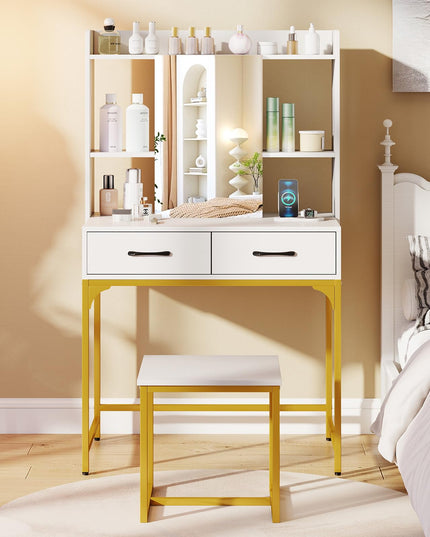 Vanity Desk with Charging Station for Bedroom