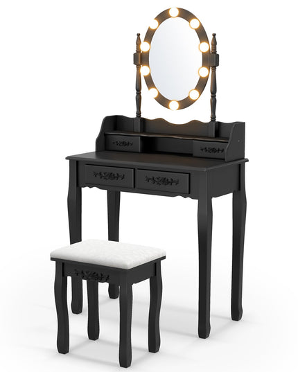 CHARMAID Girls Vanity Table with Lighted Mirror and Stool