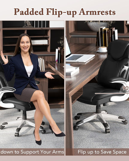 Giantex Executive Office Chair, PU Leather Ergonomic Desk Chair with Flip-up Armrests and Height Adjustable