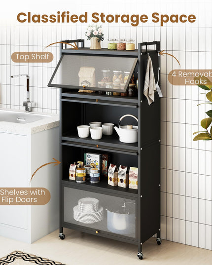 Giantex 5-Tier Kitchen Storage Cabinet w/4 Flip-up PC Doors