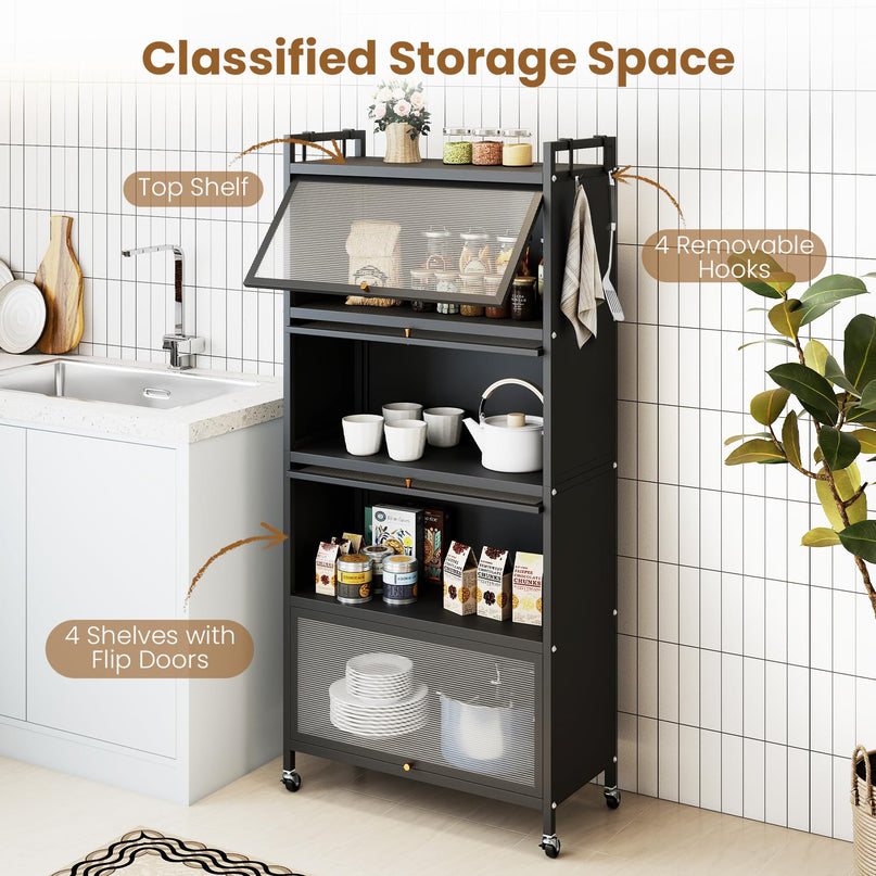 Giantex 5-Tier Kitchen Storage Cabinet w/4 Flip-up PC Doors