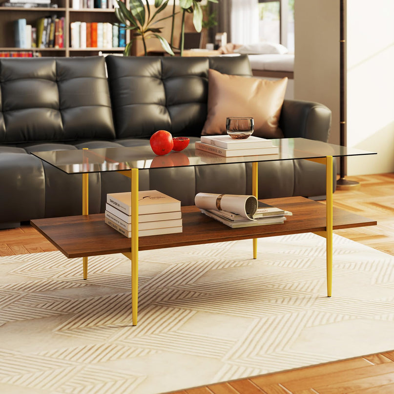Giantex Glass Coffee Table Mid Century Modern Center Table