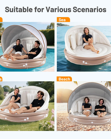 Giantex Canopy Island Inflatable Lounge w/SPF50+ Retractable Detachable Sunshade