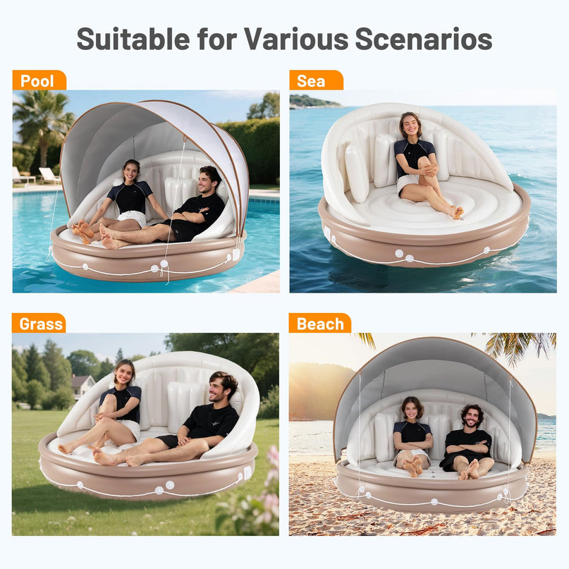 Giantex Canopy Island Inflatable Lounge w/SPF50+ Retractable Detachable Sunshade