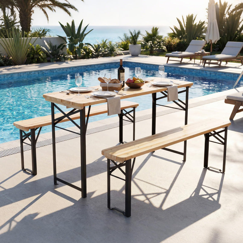 Table de pique-nique pliante Giantex 3 pièces avec bancs pour 4 (119 cm)