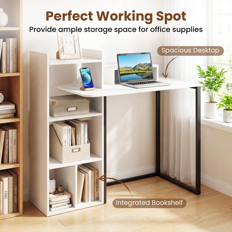 Giantex 43.5" Computer Desk with Power Outlets for Small Spaces