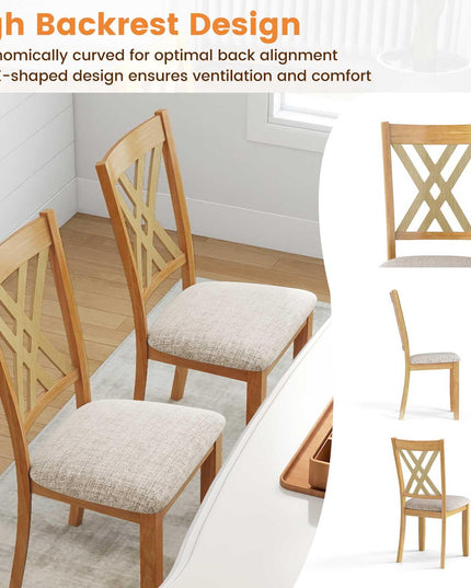 Giantex Wooden Dining Chairs Set of 2/4 Linen Fabric Upholstered Kitchen Chair