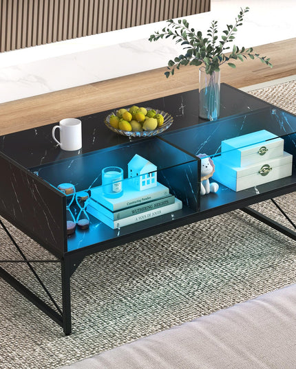 Giantex LED Coffee Table, High Gloss Coffee Tables with 4 Storage Cubes