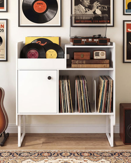 Giantex Record Player Stand with Open Shelf & Cabinet Hold Up to 250 Albums