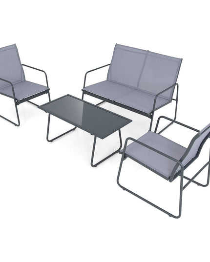 Giantex 4 Pieces Patio Furniture Set, Outdoor Conversation Set with 2 Patio Dining Chairs, Tempered Glass Coffee Table