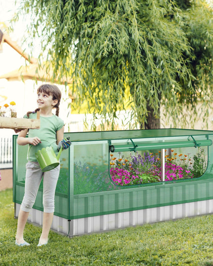 Giantex 69”x36”x28” Raised Garden Bed with Cover, 16.5 Cu.Ft Galvanized Steel Planter Box Kit