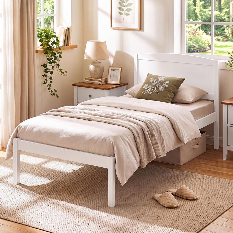 Giantex Twin/Queen/King/Full Size Wooden Bed Frame with Curved Headboard