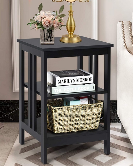 Giantex Nightstand 3-Tier Sofa Side Table W/Reinforced Bars and Stable Structure