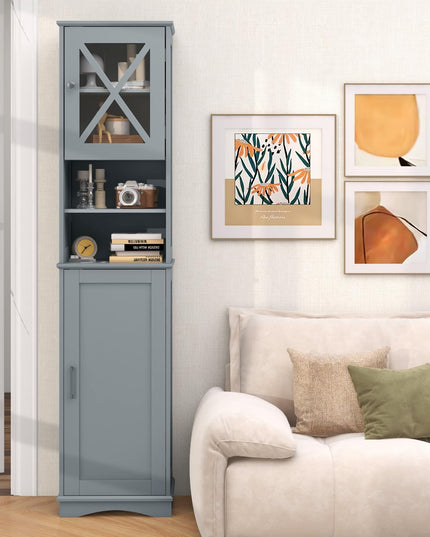 Giantex 67" Tall Storage Cabinet, Bathroom Floor Cabinet with Acrylic Door, Adjustable Shelves