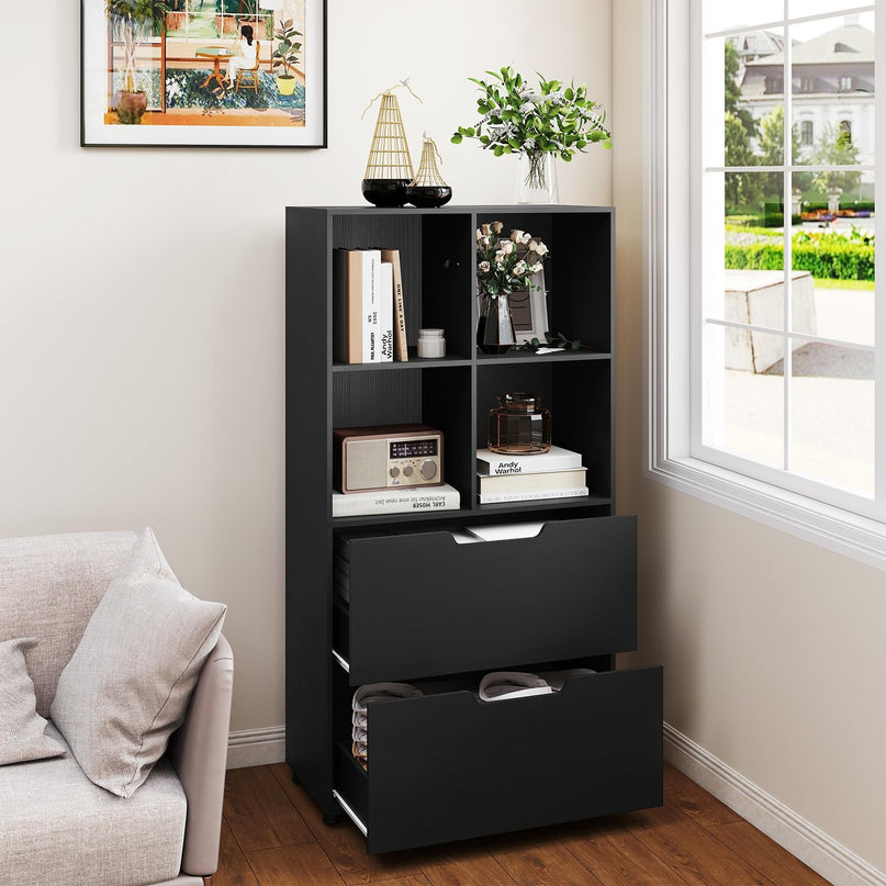 Giantex Bookshelf with 4 Cubes & 2 Drawers 51” Tall Floor Bookcase