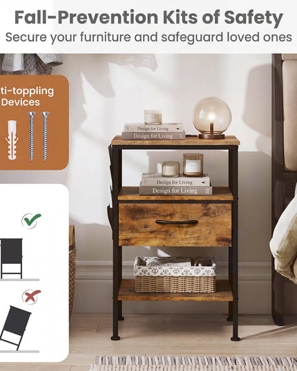 Giantex 24.5"/27.5" Nightstand with Charging Station & 1 Fabric Drawer(1/2)