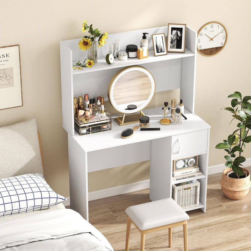 Giantex White Desk with Hutch Small Computer Desk