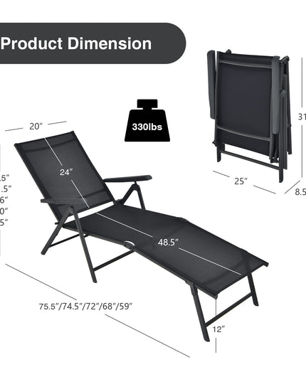 Outdoor Sunbathing Chair W/ 5-Position Backrest | Patio Lounge Chair