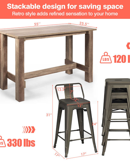 Giantex 5 Pieces Dining Table Set, Rectangular Counter Height Table w/ 4 Metal Bar Stools