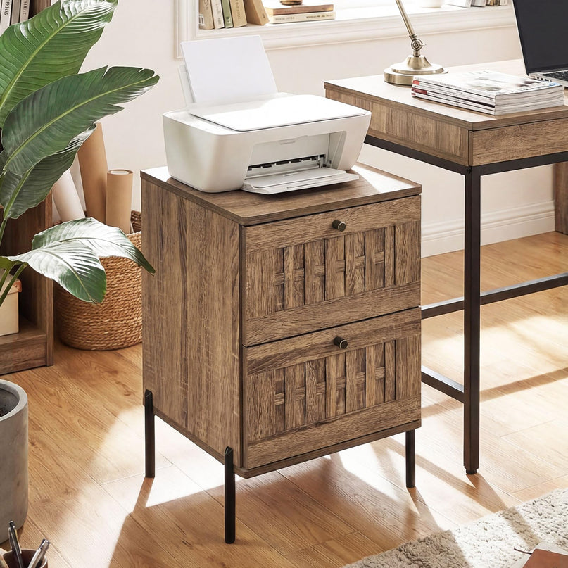 Giantex Lot de 1 ou 2 tables de chevet de canapé de style Mid-Century avec 2 tiroirs de rangement tressés